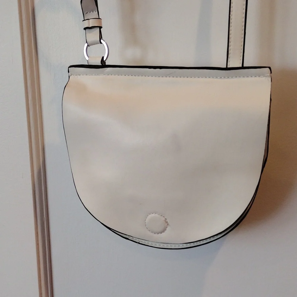 Zara white faux leather cross body purse. white with black and silver detail. VG - Picture 4 of 8